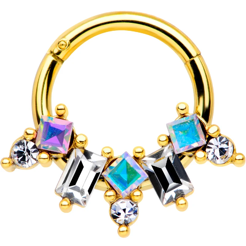 Nose Rings with Dazzling Details -16 Gauge 5/16 Aurora CZ Gem Gold Tone Fan Hinged Segment Ring Nose Rings with Dazzling Details -16 Gauge 5/16 Aurora CZ Gem Gold Tone Fan Hinged Segment Ring