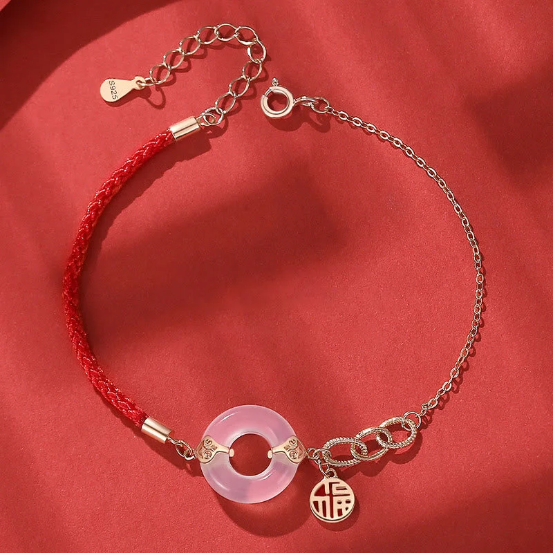 Women's Simple Gemstone Bangles-Buddha Stones 925 Sterling Silver Peace Buckle Chalcedony Fu Character Harmony Bracelet Women's Simple Gemstone Bangles-Buddha Stones 925 Sterling Silver Peace Buckle Chalcedony Fu Character Harmony Bracelet