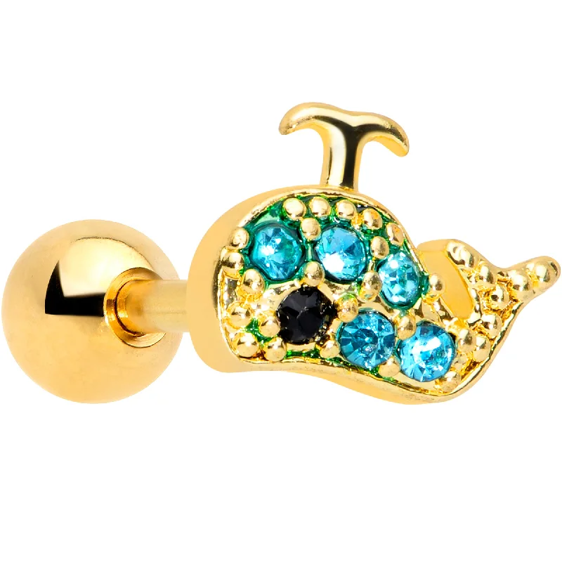 Women's Earrings – Elegant Designs for Every Personality--16 Gauge 1/4 Aqua Gem Gold Tone Water Whale Cartilage Tragus