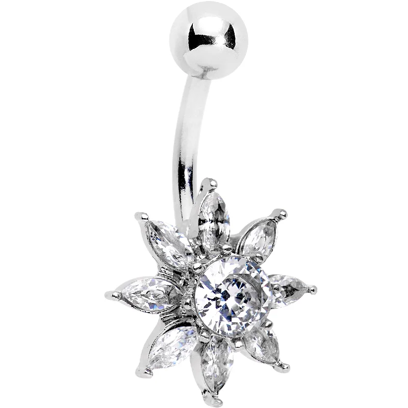 Elegant Belly Rings with Luxurious Appeal -Clear Gem Flourishing Flower Belly Ring
