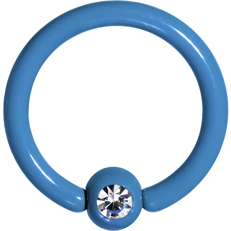 Lip Rings with Smooth, Shiny Finish16 Gauge 3/8 Clear Gem Blue Acrylic Over Steel Captive Ring