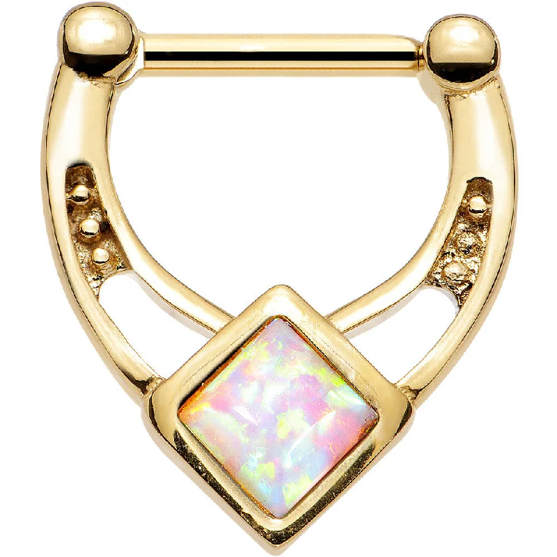 Simple and Comfortable Nose Rings -16 Gauge 5/16 White Faux Opal Gold Anodized Glamour Septum Clicker Simple and Comfortable Nose Rings -16 Gauge 5/16 White Faux Opal Gold Anodized Glamour Septum Clicker