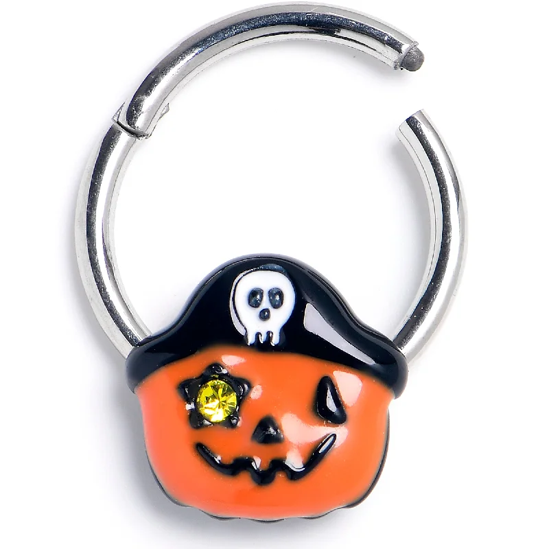 Stylish Nose Rings with Shiny Gems -16 Gauge 3/8 Yellow Gem Orange Pirate Pumpkin Hinged Segment Ring Stylish Nose Rings with Shiny Gems -16 Gauge 3/8 Yellow Gem Orange Pirate Pumpkin Hinged Segment Ring