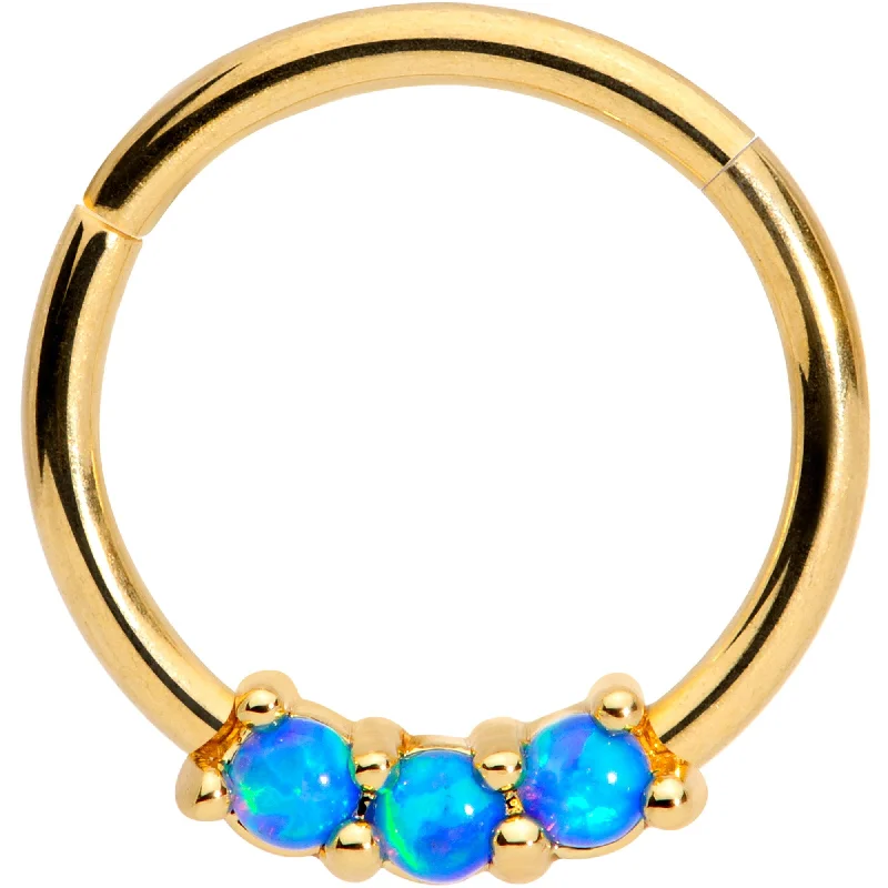 Nose Rings with Tiny Diamonds -16 Gauge 3/8 Blue Synthetic Opal Gold Tone Hinged Segment Ring Nose Rings with Tiny Diamonds -16 Gauge 3/8 Blue Synthetic Opal Gold Tone Hinged Segment Ring