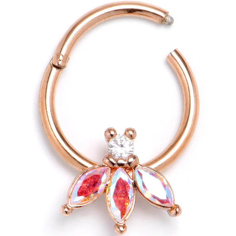 Women's Earrings – Elegant Designs for Every Personality--16 Gauge 3/8 Aurora Gem Rosy Tone Fashion Fan Mini Hinged Segment Ring
