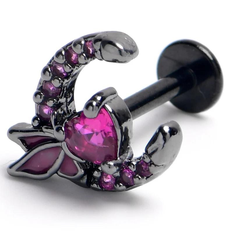Vibrant Lip Rings with Bold Colors16 Gauge 5/16 Pink Gem Black Butterfly Moon Heart Labret Monroe Tragus