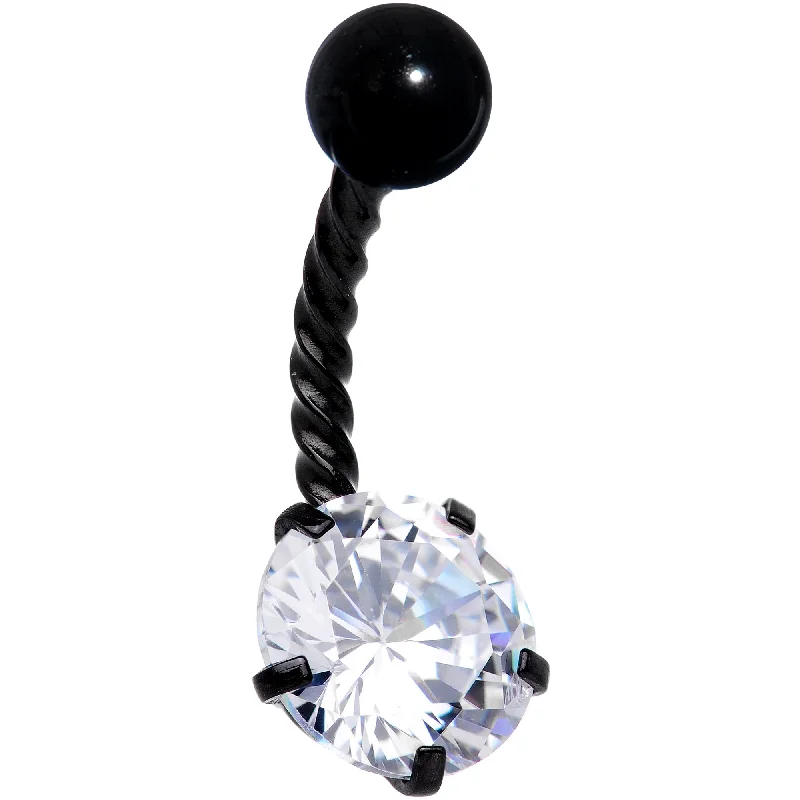 Customizable Belly Rings with Personal Touch -Clear CZ Gem Black IP Classic Seriously Twisted Belly Ring Customizable Belly Rings with Personal Touch -Clear CZ Gem Black IP Classic Seriously Twisted Belly Ring