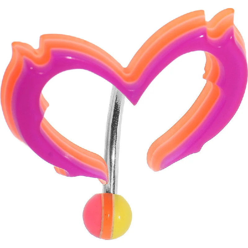 Custom Belly Rings for Fashionable Touch -Fuchsia Pink Acrylic Multi Layered Tribal Heart Top Mount Belly Ring Custom Belly Rings for Fashionable Touch -Fuchsia Pink Acrylic Multi Layered Tribal Heart Top Mount Belly Ring
