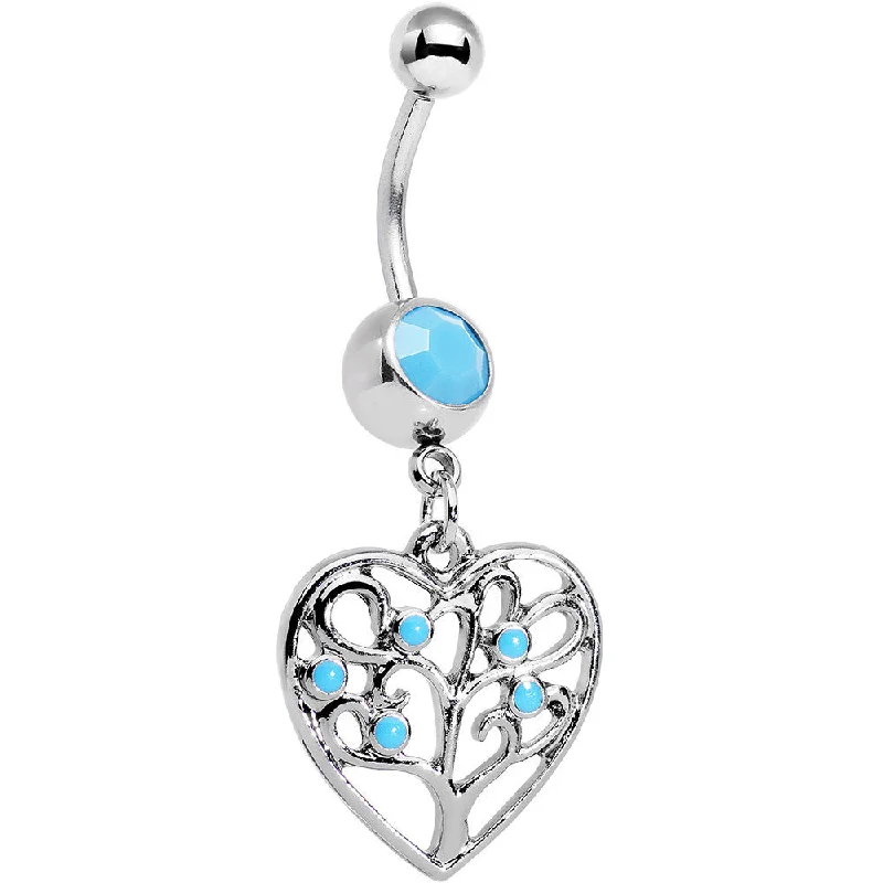 Stylish Belly Rings for Elegant Looks -Faux Turquoise Tree of Life Heart Dangle Belly Ring Stylish Belly Rings for Elegant Looks -Faux Turquoise Tree of Life Heart Dangle Belly Ring