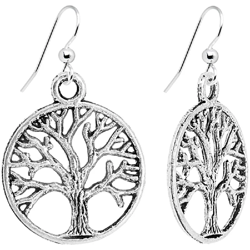 Women's Earrings – Elegant Designs for Every Personality--Silver Tone Tree of Life Dangle Earrings