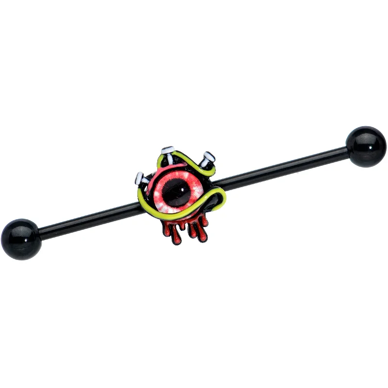 Women's Earrings – Elegant Designs for Every Personality--14 Gauge Black Spiky Eyeball Halloween Industrial Barbell 38mm