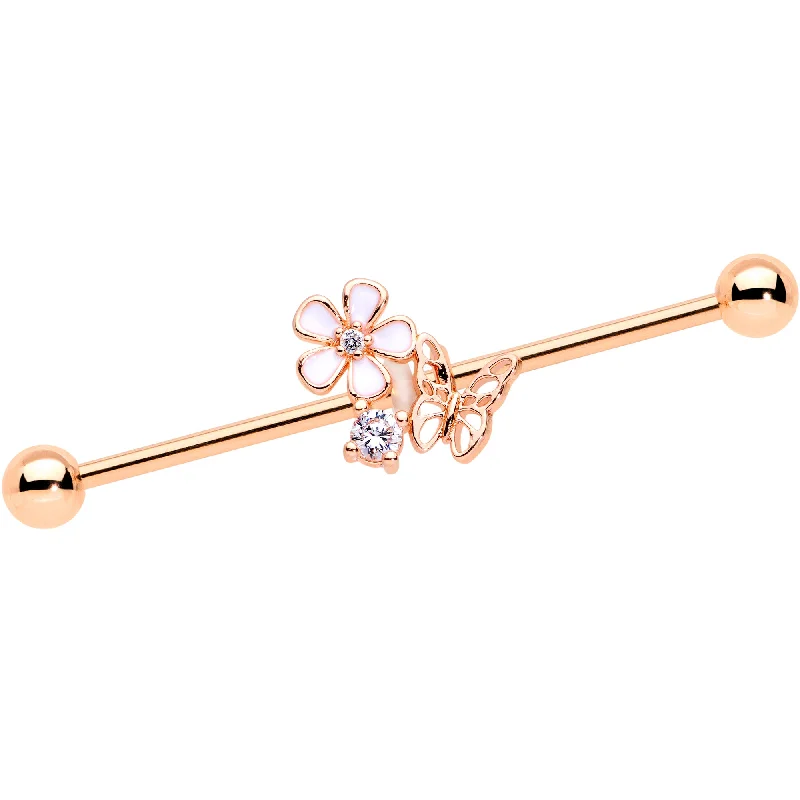 Women's Earrings – Elegant Designs for Every Personality--14 Gauge Clear CZ Gem Rose Gold Tone Butterfly Industrial Barbell 38mm Women's Earrings – Elegant Designs for Every Personality--14 Gauge Clear CZ Gem Rose Gold Tone Butterfly Industrial Barbell 38mm