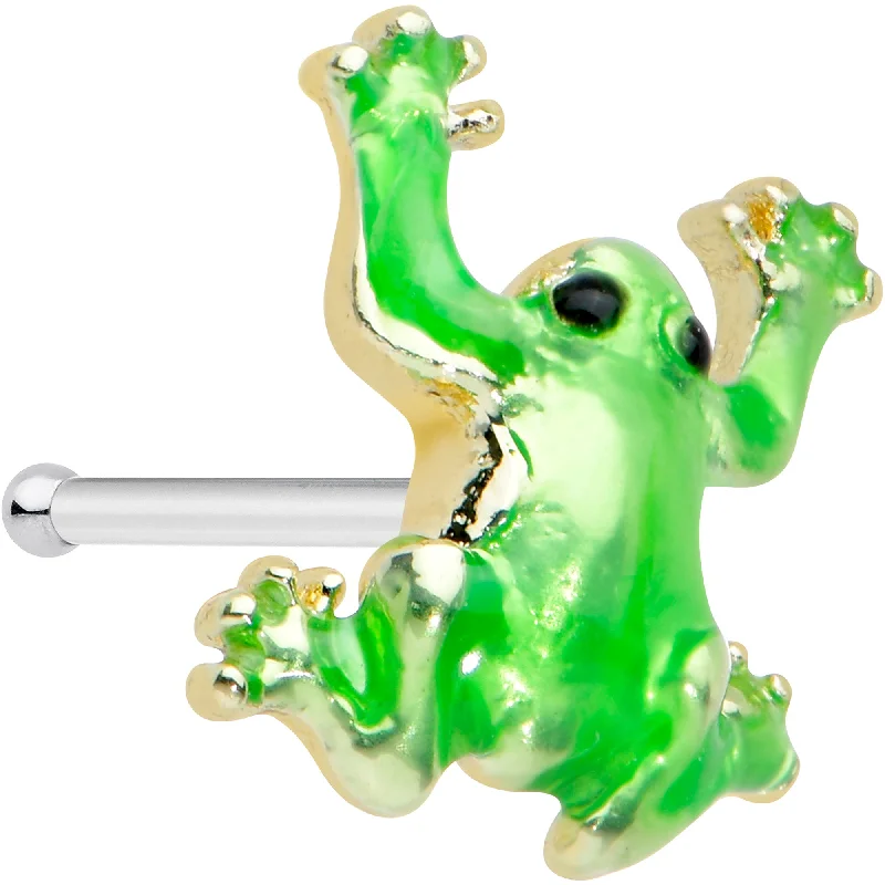 Nose Rings for Boho Style -20 Gauge 1/4 Happy Green Tree Frog Nose Bone