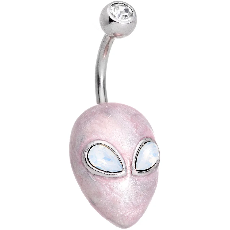 Belly Rings with Stylish Touch for Modern Women -White Faux Opal Clear Gem Alien Invader Belly Ring Belly Rings with Stylish Touch for Modern Women -White Faux Opal Clear Gem Alien Invader Belly Ring
