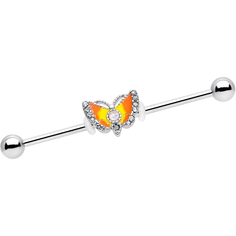 Women's Earrings – Elegant Designs for Every Personality--White Faux Opal Orange Moth To a Flame Industrial Barbell 38mm