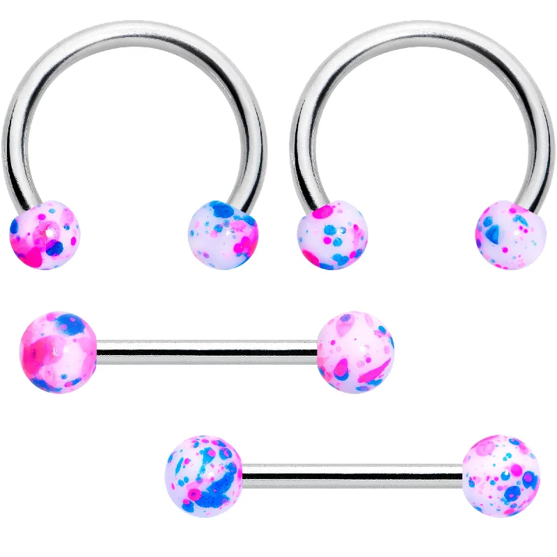 Women's Earrings – Elegant Designs for Every Personality--14 Gauge 9/16 1/2 Splatter Blue Pink Barbell Horseshoe Nipple Ring Set of 4 Women's Earrings – Elegant Designs for Every Personality--14 Gauge 9/16 1/2 Splatter Blue Pink Barbell Horseshoe Nipple Ring Set of 4