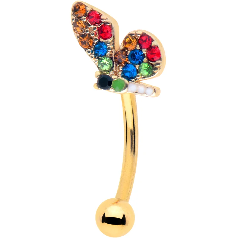 Women's Earrings – Elegant Designs for Every Personality--16 Gauge 5/16 Red Blue Gem Gold Tone Butterfly Curved Eyebrow Ring Women's Earrings – Elegant Designs for Every Personality--16 Gauge 5/16 Red Blue Gem Gold Tone Butterfly Curved Eyebrow Ring