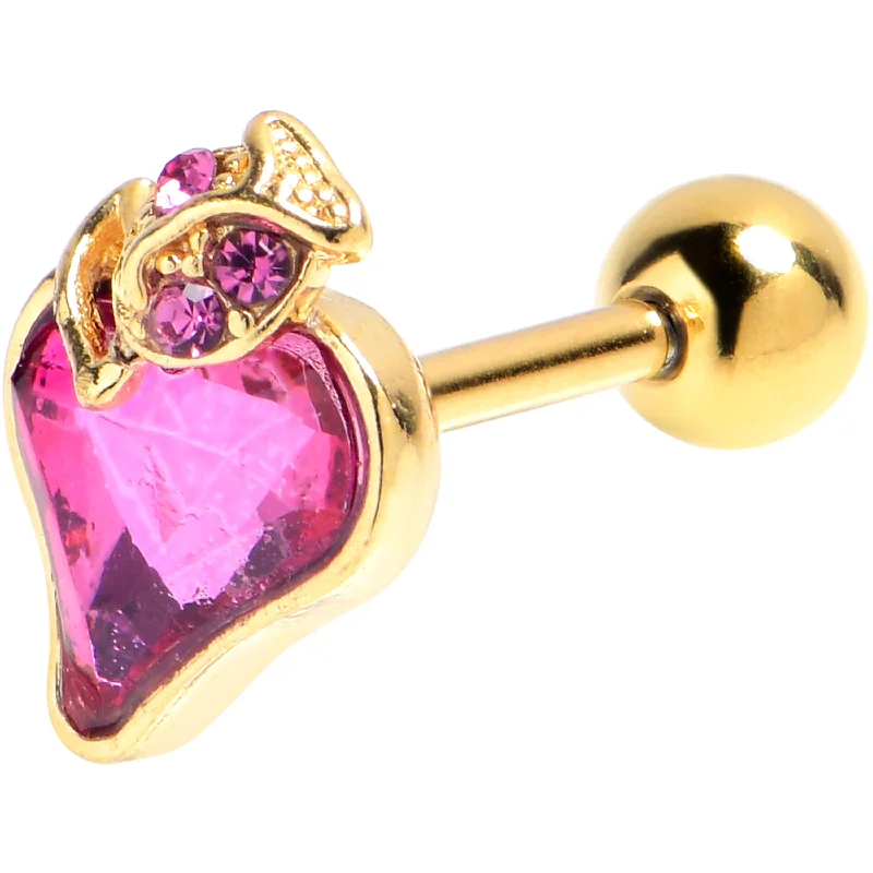 Women's Earrings – Elegant Designs for Every Personality--16 Gauge Pink Gem Gold Tone Strawberry Love Heart Cartilage Earring