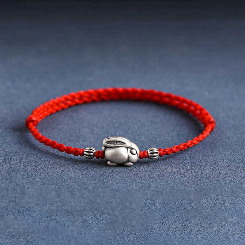 Chunky Bracelets for Men-Buddha Stones Handmade 999 Sterling Silver Rabbit Luck Rope Bracelet Anklet Chunky Bracelets for Men-Buddha Stones Handmade 999 Sterling Silver Rabbit Luck Rope Bracelet Anklet