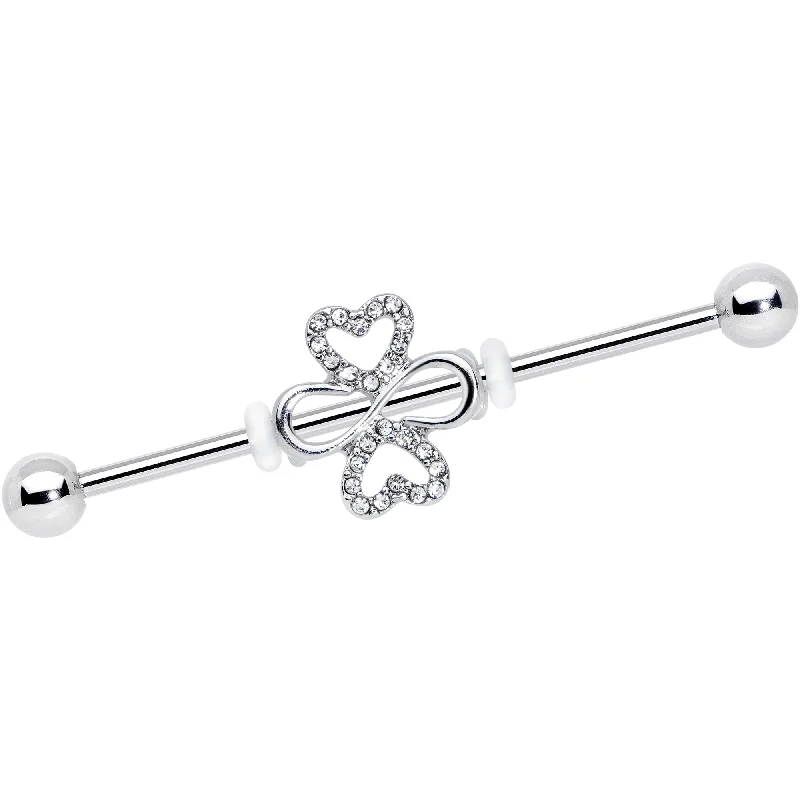 Women's Earrings – Elegant Designs for Every Personality--14 Gauge Clear Gem Heart Shamrock St Patricks Industrial Barbell 38mm