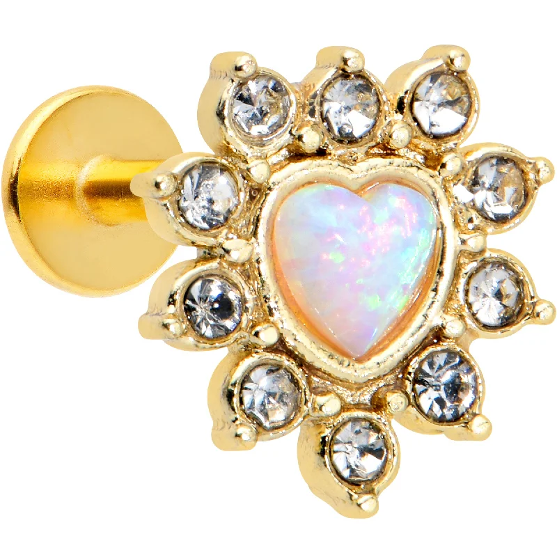 Silver Lip Rings for Elegant Appeal16 Gauge 5/16 White Faux Opal Gold Tone Sun Heart Labret Monroe Tragus
