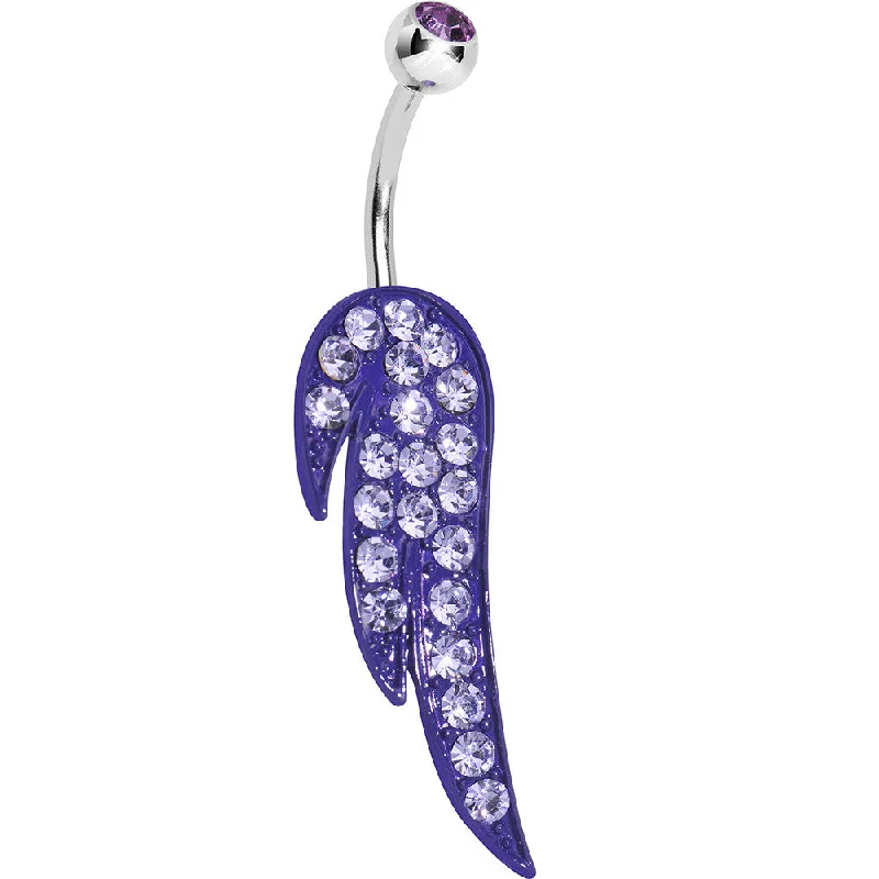 Customizable Belly Rings with Personal Touch -Purple Gem Glimmering Singular Angel Wing Belly Ring