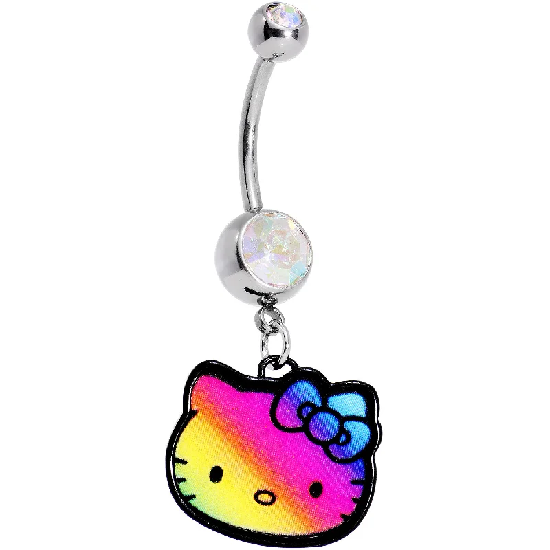 Trendy Belly Rings for Statement Designs -Officially Licensed Hello Kitty Cat Aurora Gem Rainbow Dangle Belly Ring Trendy Belly Rings for Statement Designs -Officially Licensed Hello Kitty Cat Aurora Gem Rainbow Dangle Belly Ring