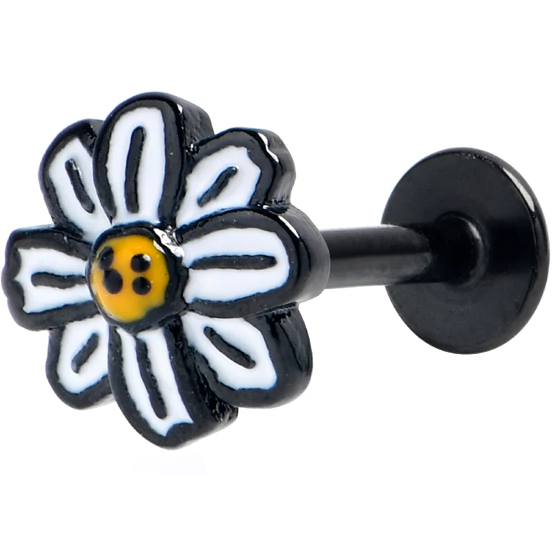 Elegant Lip Rings for Sophisticated Look16 Gauge 5/16 Black Pretty Daisy Flower Labret Monroe Tragus