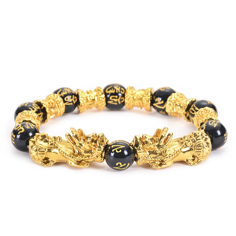 Men's Bracelet Sets for Stylish Looks-Buddha Stones Double Pixiu Obsidian Wealth Bracelet Men's Bracelet Sets for Stylish Looks-Buddha Stones Double Pixiu Obsidian Wealth Bracelet