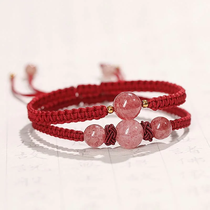 Stunning Anklets with Artistic Shine-Buddha Stones Natural Strawberry Quartz Crystal Love Red String Weave Bracelet Anklet Stunning Anklets with Artistic Shine-Buddha Stones Natural Strawberry Quartz Crystal Love Red String Weave Bracelet Anklet