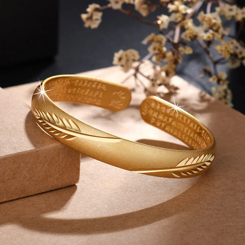 Men's Bracelets for Trendy Looks-Buddha Stones Feather Heart Sutra Engraved Pattern Wealth Copper Cuff Bracelet Bangle Men's Bracelets for Trendy Looks-Buddha Stones Feather Heart Sutra Engraved Pattern Wealth Copper Cuff Bracelet Bangle