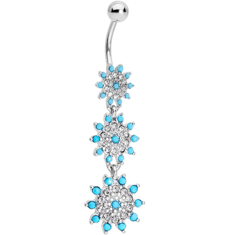 Trendy Belly Rings for Chic Look -Clear Gems Blue Orb Shower of Snowflakes Dangle Belly Ring Trendy Belly Rings for Chic Look -Clear Gems Blue Orb Shower of Snowflakes Dangle Belly Ring