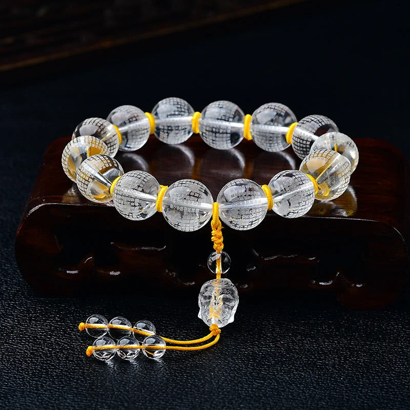 Men's Bracelets with Black Stone Accents-Buddha Stones Tibet White Crystal Half Demon Half Buddha Heart Sutra Lotus Healing Bracelet Men's Bracelets with Black Stone Accents-Buddha Stones Tibet White Crystal Half Demon Half Buddha Heart Sutra Lotus Healing Bracelet