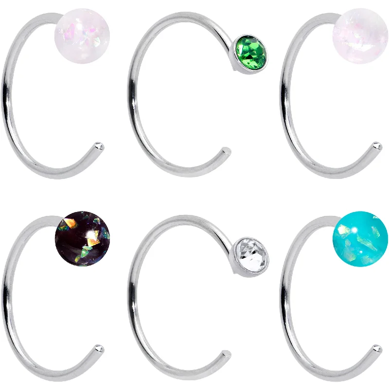 Nose Rings for Beautiful Designs -20 Gauge 5/16 Nose Hoop Gem Faux Opal Pack Dynasty Nose Ring Set of 6 Nose Rings for Beautiful Designs -20 Gauge 5/16 Nose Hoop Gem Faux Opal Pack Dynasty Nose Ring Set of 6