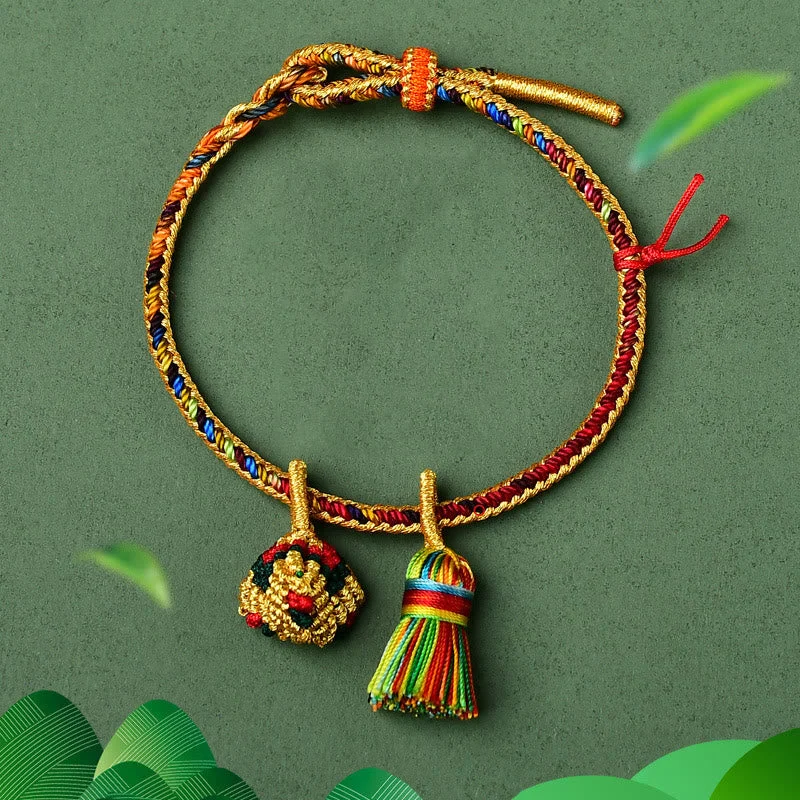 Simple Metal Bangles for Women-Buddha Stones Colorful Rope Luck Handmade Zongzi Golden Ball Charm Bracelet Simple Metal Bangles for Women-Buddha Stones Colorful Rope Luck Handmade Zongzi Golden Ball Charm Bracelet