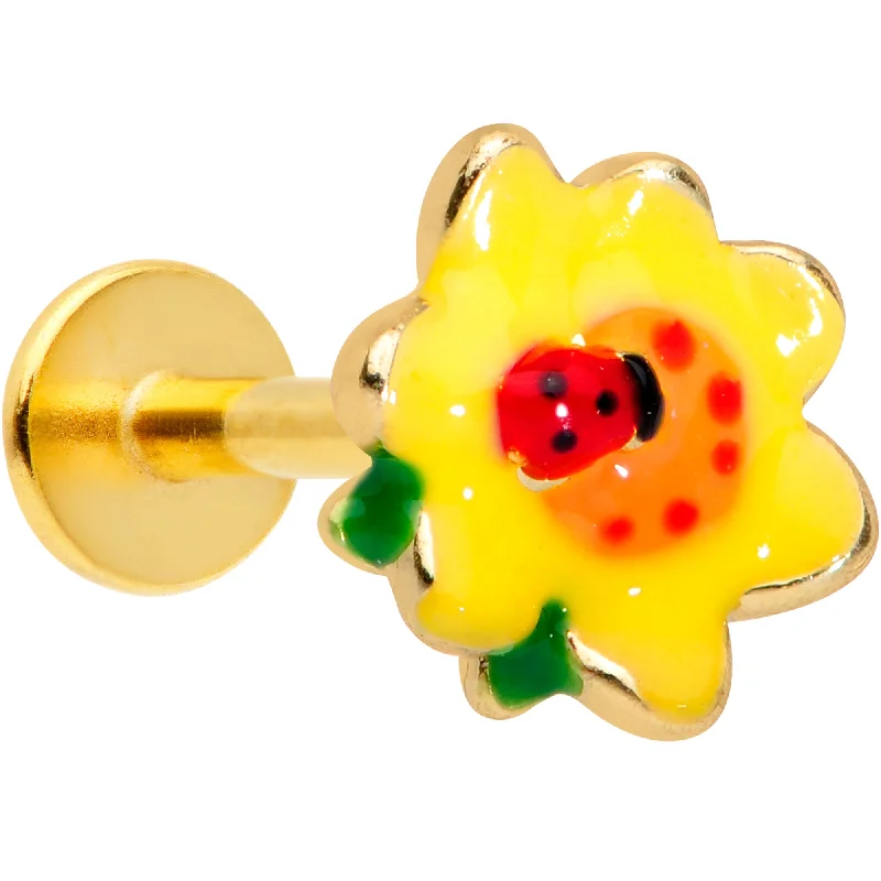 Bold and Beautiful Lip Rings with Stones16 Gauge 5/16 Gold Tone Sunny Flower Ladybug Labret Monroe Tragus