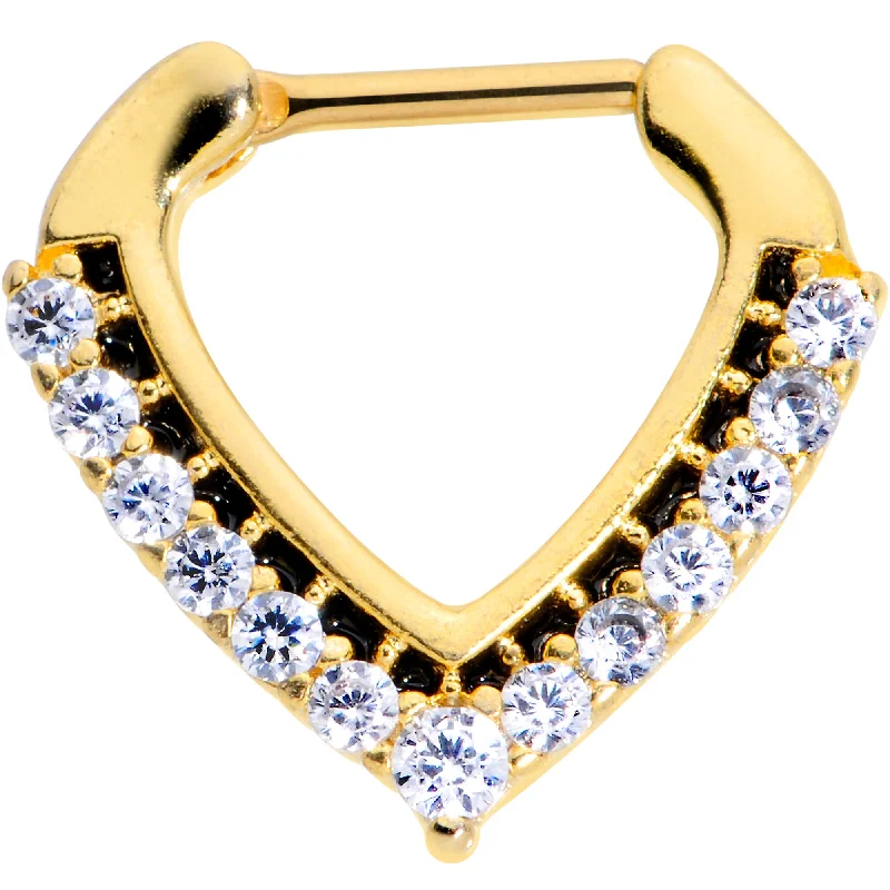 Nose Rings for Cartilage -16 Gauge 5/16 Clear CZ Gem Gold Tone Chevron Septum Clicker Nose Rings for Cartilage -16 Gauge 5/16 Clear CZ Gem Gold Tone Chevron Septum Clicker