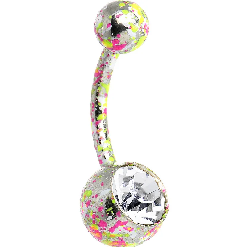 Stunning Belly Rings for Fashionistas -Crystalline Gem Pink Yellow Green Neon Speckles Belly Ring