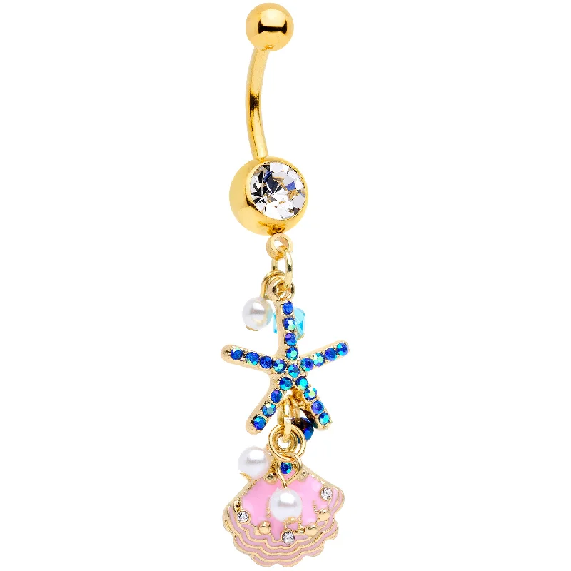 Designer Belly Rings with Unique Features -Clear Blue Gem Gold Tone Ocean Treasure Nautical Dangle Belly Ring Designer Belly Rings with Unique Features -Clear Blue Gem Gold Tone Ocean Treasure Nautical Dangle Belly Ring