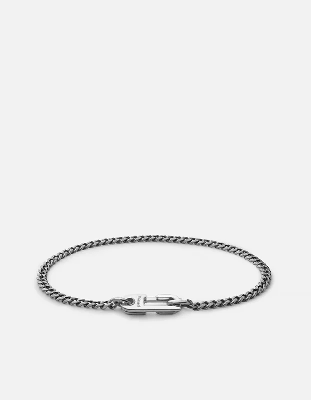 Men's Sleek Leather Cuff Bracelets-Annex Cuban Chain Bracelet I, Sterling Silver