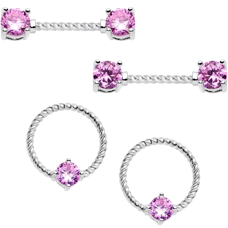 Vibrant Lip Rings with Bold Colors14 Gauge 5/8 Pink CZ Gem Twisted Captive Ring Barbell Nipple Ring Set Vibrant Lip Rings with Bold Colors14 Gauge 5/8 Pink CZ Gem Twisted Captive Ring Barbell Nipple Ring Set