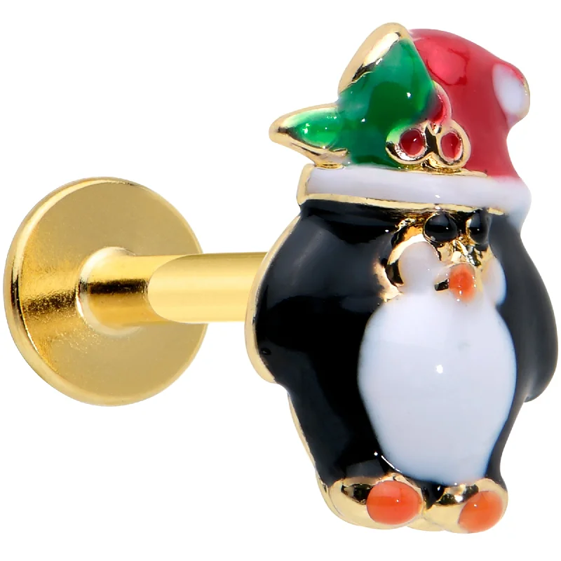 Trendy Lip Rings with Vibrant Touch16 Gauge 5/16 Gold Tone Holly Hat Penguin Holiday Labret Monroe Tragus