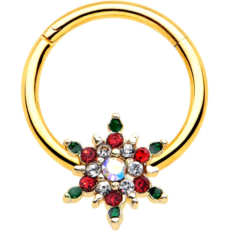 Women's Earrings – Elegant Designs for Every Personality--16 Gauge 3/8 Aurora Gem Gold Tone Christmas Star Hinged Segment Ring