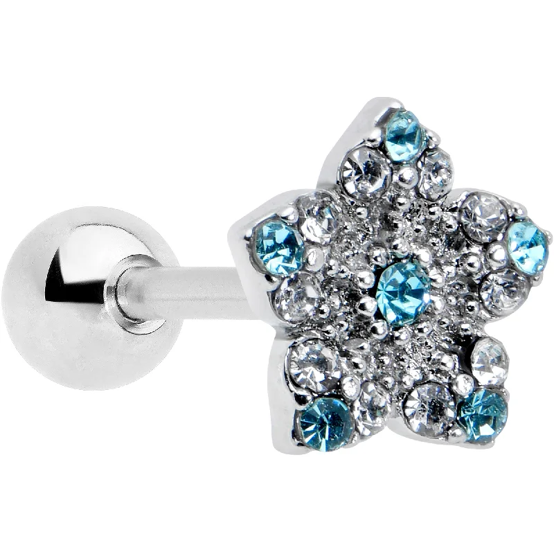Women's Earrings – Elegant Designs for Every Personality--16 Gauge 1/4 Blue Clear Gem Opulent Flower Cartilage Tragus Earring