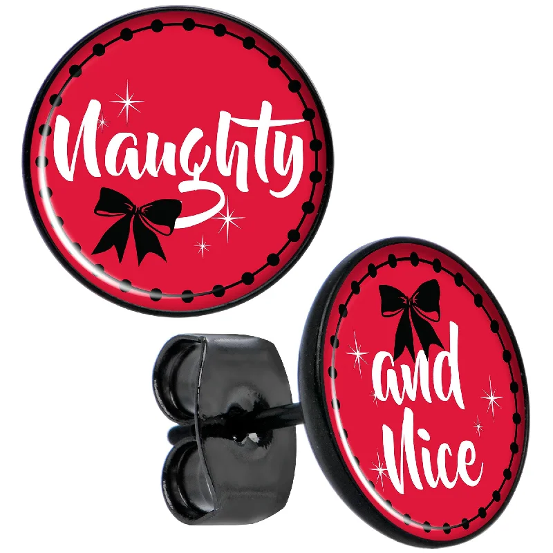 Women's Earrings – Elegant Designs for Every Personality--Red Holiday Naught Nice Black Stud Earrings