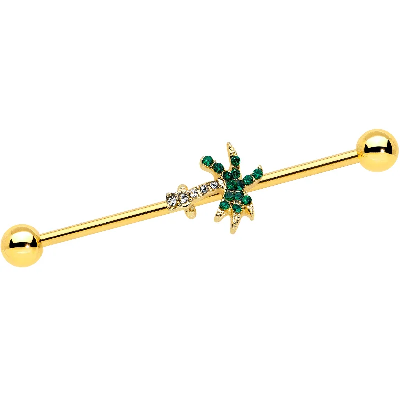 Women's Earrings – Elegant Designs for Every Personality--14 Gauge Green Gem Gold Tone Tropic Palm Tree Industrial Barbell 38mm Women's Earrings – Elegant Designs for Every Personality--14 Gauge Green Gem Gold Tone Tropic Palm Tree Industrial Barbell 38mm