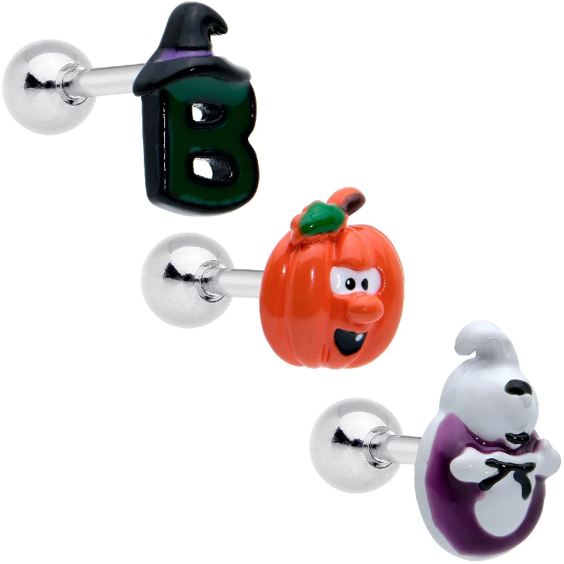 Women's Earrings – Elegant Designs for Every Personality--16 Gauge 1/4 Witch Ghost Pumpkin Cartilage Tragus Earrings Set of 3