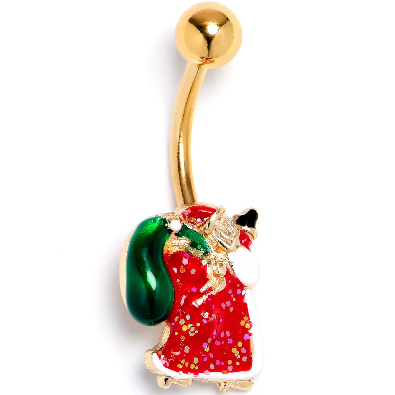Comfortable Belly Rings with Special Design -Gold Tone Glitter Santa Red Christmas Belly Ring Comfortable Belly Rings with Special Design -Gold Tone Glitter Santa Red Christmas Belly Ring