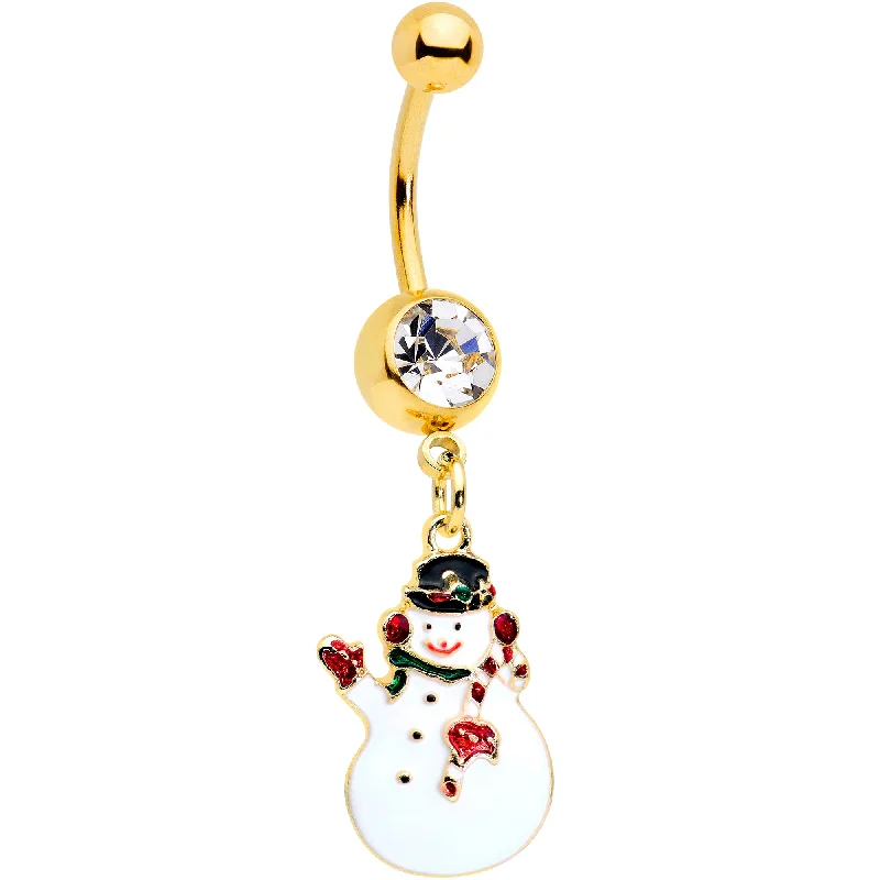 Beautiful Belly Rings with Gorgeous Shine -Clear Gem Gold Tone Winter Snowman Christmas Dangle Belly Ring Beautiful Belly Rings with Gorgeous Shine -Clear Gem Gold Tone Winter Snowman Christmas Dangle Belly Ring