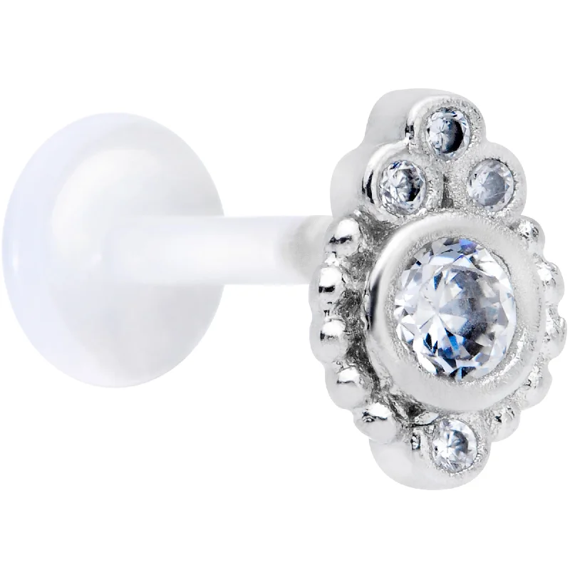 Classic Black Lip Rings for Subtle Glam16 Gauge 5/16 Clear Gem Flexible Bioplast Teardrop Labret Monroe Tragus